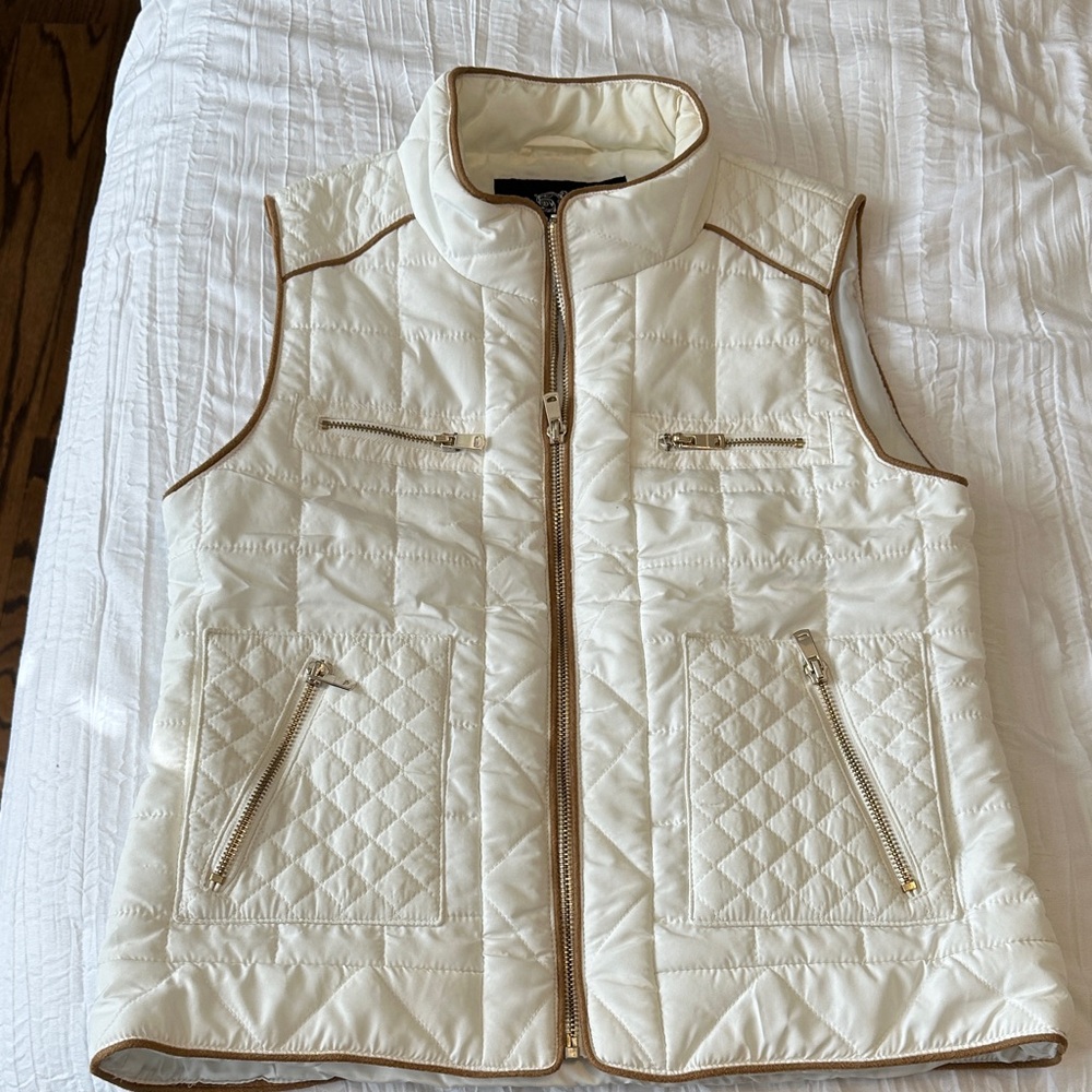 Cream Quilted Vest with Tan Trim